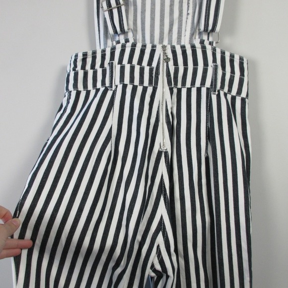 Ochirly Striped Overalls Jumpsuit Women S Black White Wide Leg Goth Grunge 512 - Picture 3 of 12